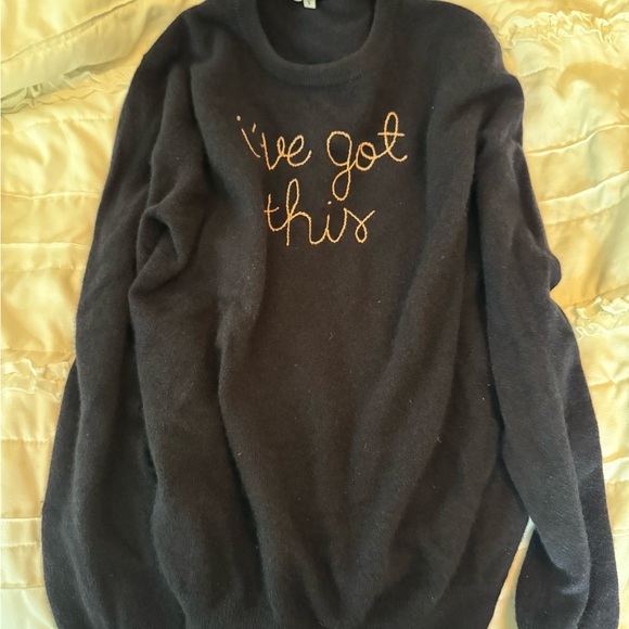 Lingua Franca Navy 100% Cashmere Sweater w/ Pink Embroidered Text, Small - Picture 2 of 3